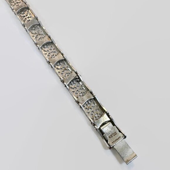 Art Deco Bracelet, Sterling Silver, Filagree, Edwardian, 1920s, 1930s, Vintage - Picture 3 of 6